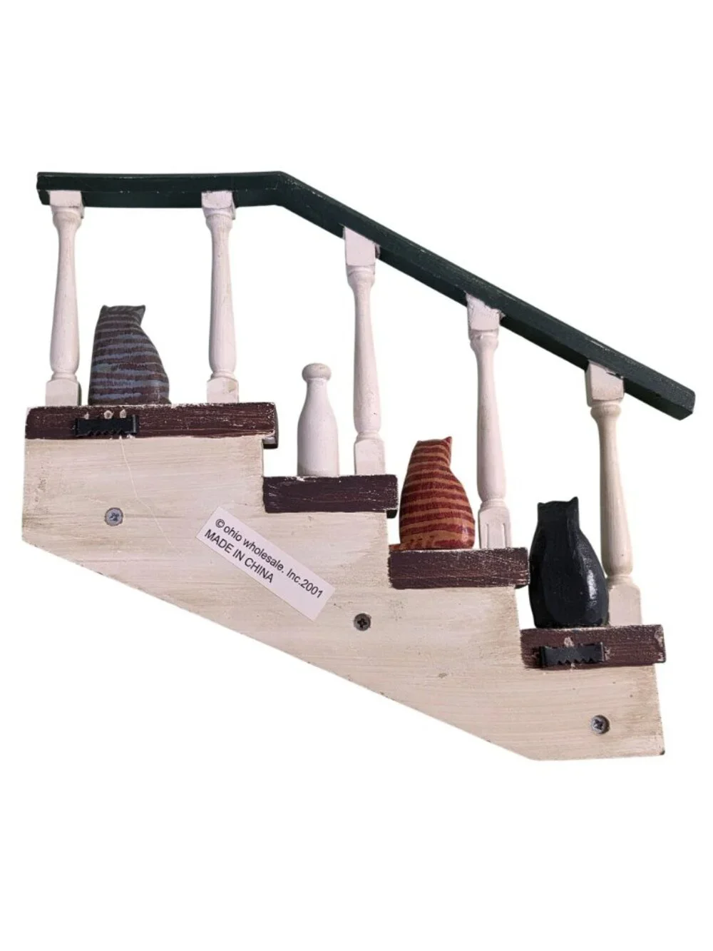 Ohio Wholesale 2001 Cat Staircase Wall Shelf Key Holder Primitive Folk Art Decor